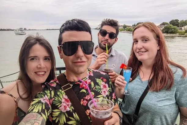 a couple of people posing for the camera