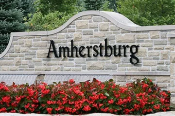 a close up of a flower garden in front of a brick building