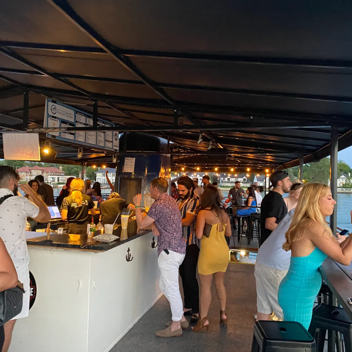 a group of people standing in front of a crowd