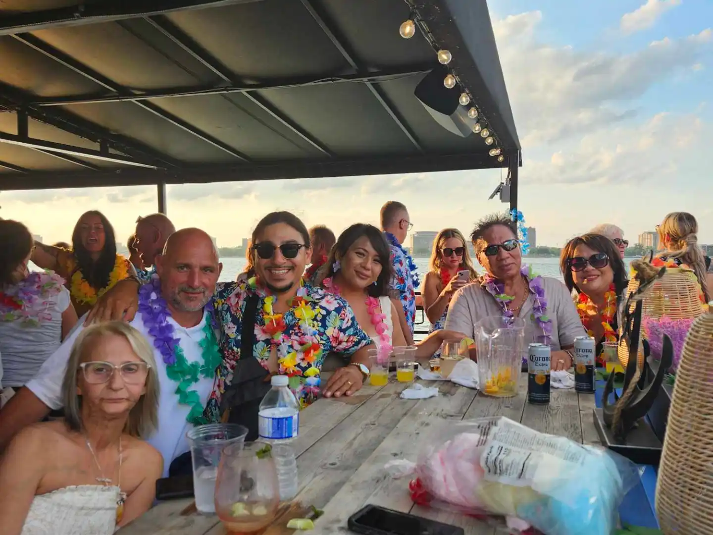 a group of people sitting at a table